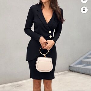 Black Long-Sleeve Blazer Wrap Dress